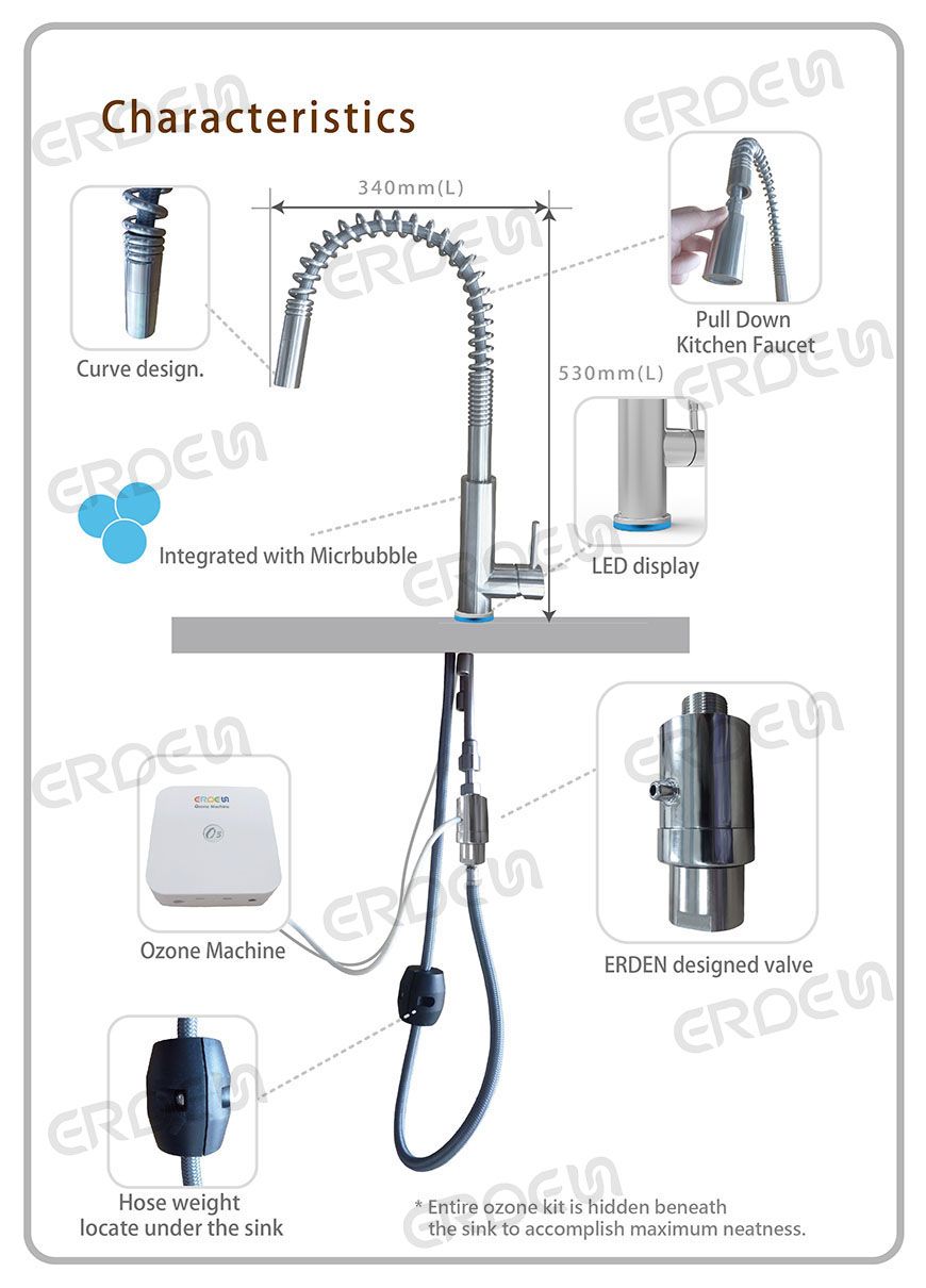 Robinet de cuisine à tirer en acier inoxydable à ressort FT1588 ozone