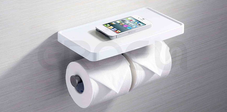 Porta Papel Higienico Con Estante Celular Baño Rollo Negro acero inox