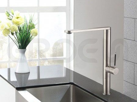 不鏽鋼圓扁L型廚房檯面龍頭