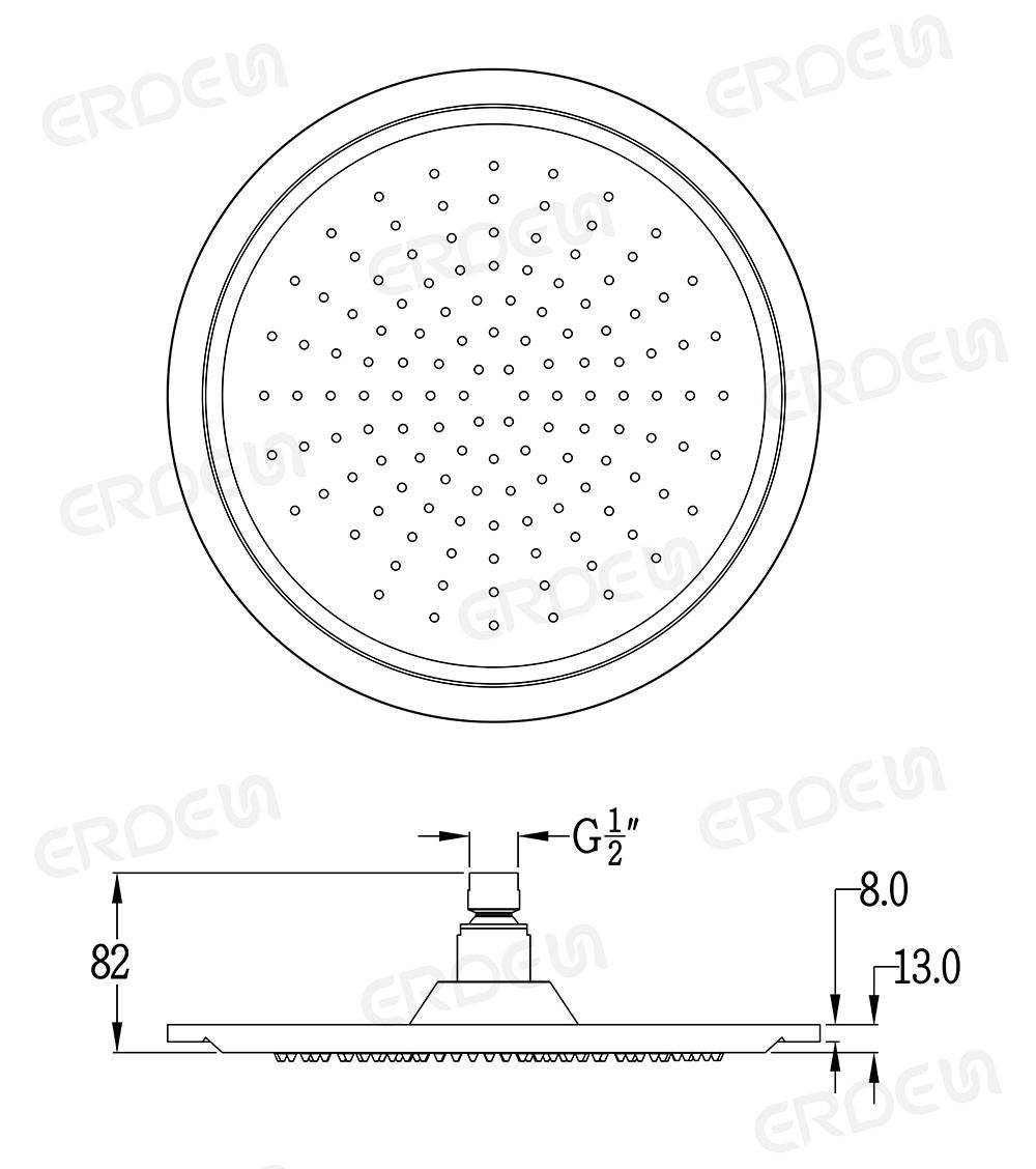二重円盤単機能の円形銅シャワーヘッドのサイズ図