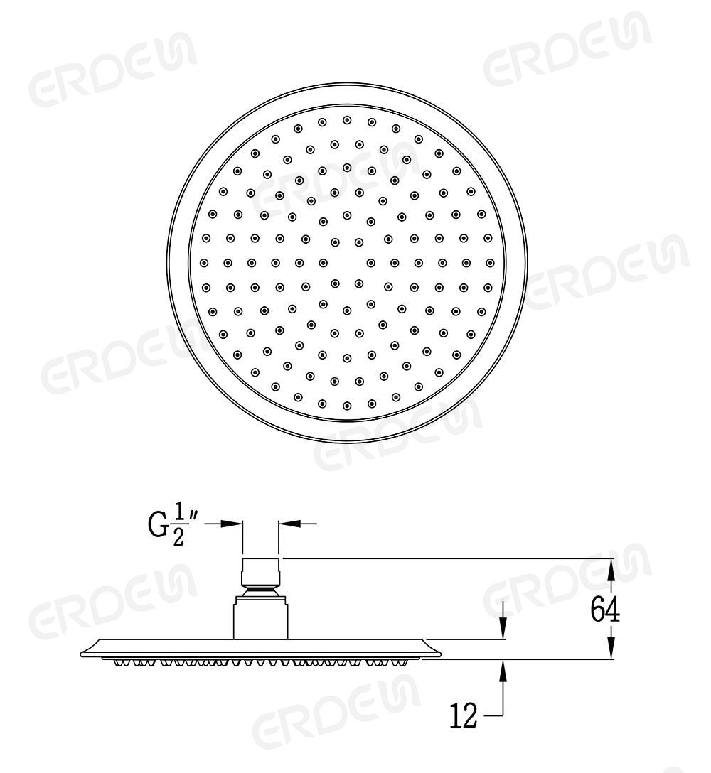 円扁型シングル機能銅シャワーヘッドサイズ図
