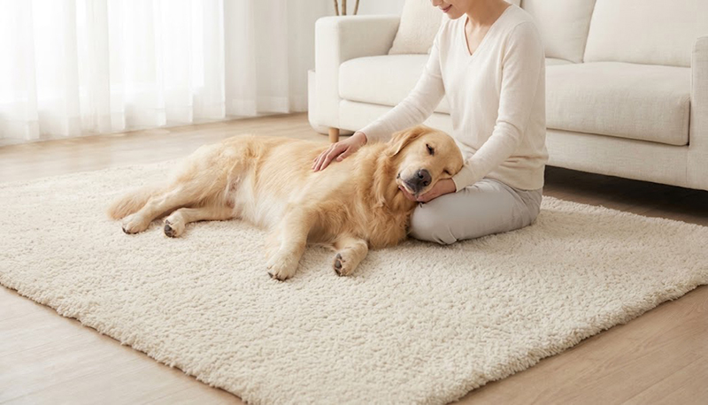 Scenario of owner accompanying pet resting at home