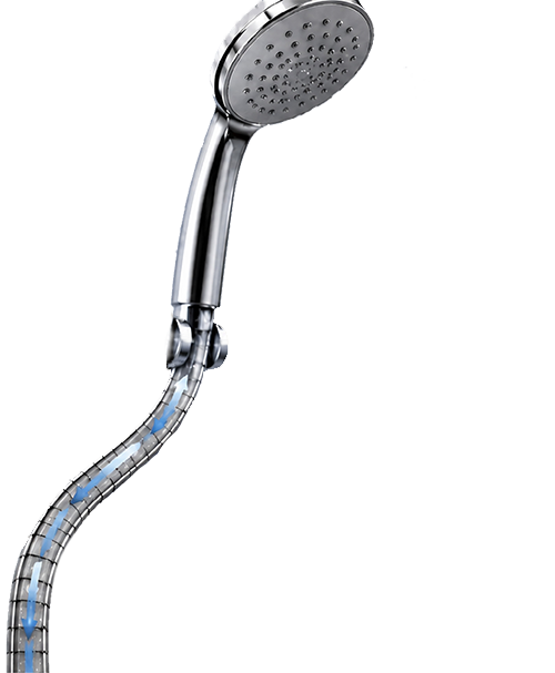 Schematic of shower water flow and hose direction