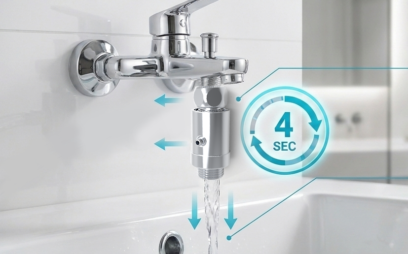 Schematic of Shower Vacuum Breaker installed below the shower mixer for drainage
